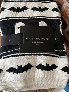 Magaschoni Black and White Bat Motif Decorative Throw
